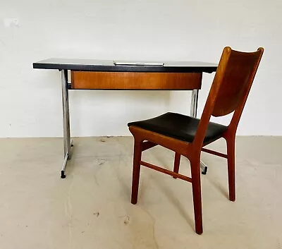 VINTAGE DANISH TEAK AND CHROMED DESK/TABLE  & CHAIR SET 1970s • £795