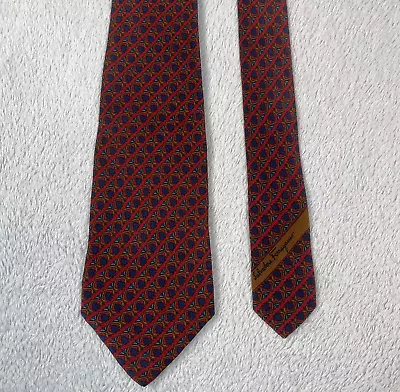 Salvatore FERRAGAMO Made In Italy 100% Silk Mens Neck Tie Deep Red • $19.95