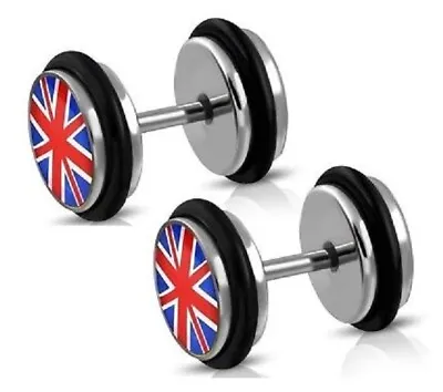 Union Jack Ear Stud Earrings Mens Womens Piercing Tunnel Like UK Flag Studs • £4.99