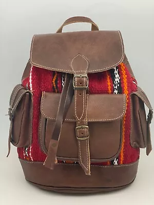 Handcrafted Moroccan Leather Bag Backpack Boho Chic Kilim Carpet Rug M/L Size • $69.99