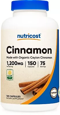 Nutricost Organic Cinnamon (Ceylon Cinnamon) 1200mg Serving 150 Capsules • $14.98