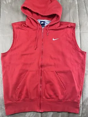 Nike Essentials Hoodie Embroidered Chest Logo Red Adult XL Cut Off Sleeve Mens • $65