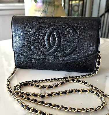 Vintage Chanel WOC Timeless CC Black Caviar W/ Zipped Back Pocket Gold Hardware • $1999