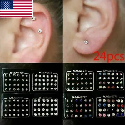 24x Magnetic Ear Studs Earrings For Women Fake Piercing Fake Nose Ring Gift US • $2.61