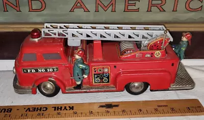 Vtg Tin FIRE TRUCK Ladder Made In Japan PARTS/RESTORE Highway Patrol BATTERY • $45