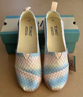 NEW TOMS Alpargata Pink Multi Iridescent Mermaid Scales Slip-Ons (Women’s 7/Y5) • $48.99