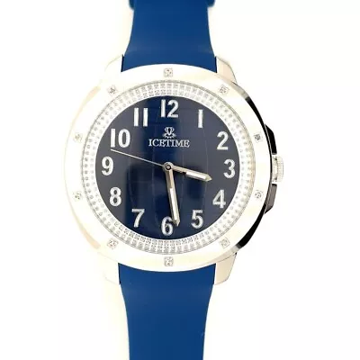 IceTime 42mm Men's White Gold Steel Watch Iced 0.10ct Diamonds Blue Dial AB102 • $199.99