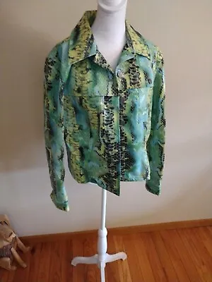 R R  Renfrew JackeT SNAKESKIN LOOK GREEN 💚🍏 Collared Unisex MEDIUM KOOL • $44.11