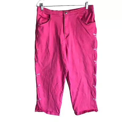 Quacker Factory Women's Capri Pants Size L 32-36 Pink Embroidered Dragonfly • $20.74