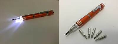 Precision Screwdriver Set Mini Flashlight Screwdriver 6 Bits Orange • $5