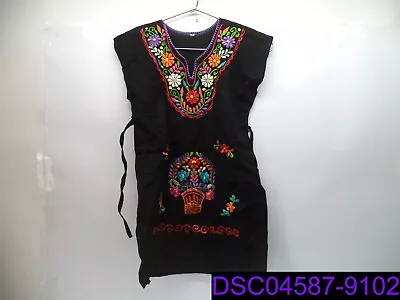 NWOT Mexican Embroidered Dress Black With Multi Color Tank Top Women Size 6 • $24.29