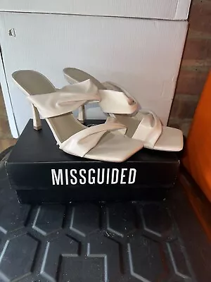 £15 • Buy Missguided Shoes-Double Twist Square Toe Heeled Mules - Cream - UK 8