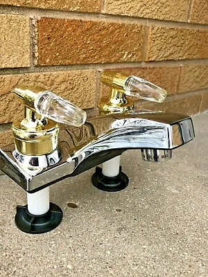 RV Marine Lavatory SINK FAUCET 4  Chrome With Brass/clear Handle Camper Trailer • $15.99