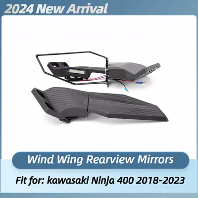 Rearview Wing Mirrors W/ LED Turn Signals Lights For Kawasaki Ninja400 2018-2023 • $45.50