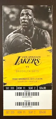 Los Angeles Lakers 11/3/2017 NBA Ticket Stub Vs Brooklyn Nets • $6.95