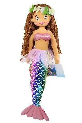 Hawaiian Mermaid Plush Doll -18  Tall Rainbow Mermaid Tail Haku Lei Yarn Hair • $25.26