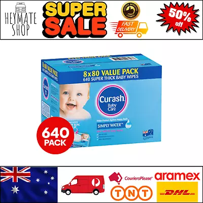 8x Curash Simply Water Baby Wipes Thick And Soft Against Nappy Rash 80pk NEW • $36.88