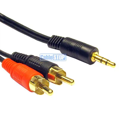 5m Twin LEFT RIGHT 2x RCA PHONO To Stereo 3.5mm Mini Jack STEREO Audio Aux Cable • £4.25