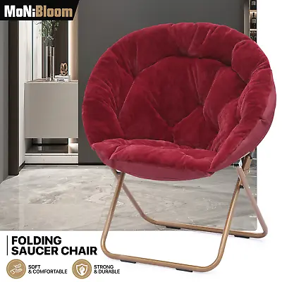 Red Foldable Soft Faux Fur Saucer Chair Oversized Accent Lounge Lazy Moon Chair • $62.99