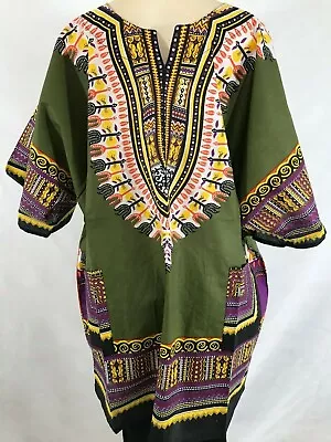 Large Size African Men Women Green Dashiki Shirt Top Blouse Hippie Tribal Caftan • $14.99