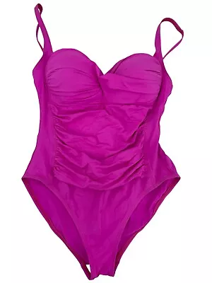 La Blanca By Rod Beattie 1 Piece Bright Pink Swimsuit Womens Size 14 S-314 30WO • $48.99