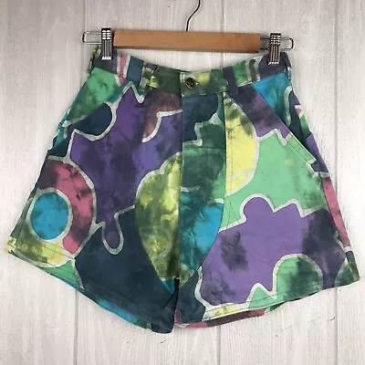 NWOT Vintage Denim Shorts Unique Colorful High Waist Neon New Old Stock Small • $149.99