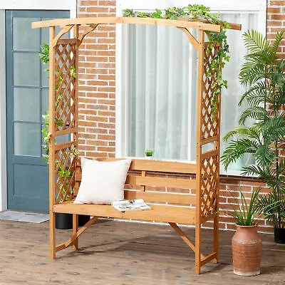 Patio Garden Bench Arch Pergola Arbour With Seat Natural Wood Colour • £117.99