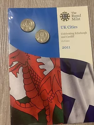 Royal Mint 2011 Uk Cities Edinburgh & Cardiff One Pound Sealed Coin Pack - Rare • £35