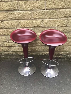 £80 • Buy Set Of 2 Magis Bombo Style Retro Bar Stool Height Adjustable Ruby Red