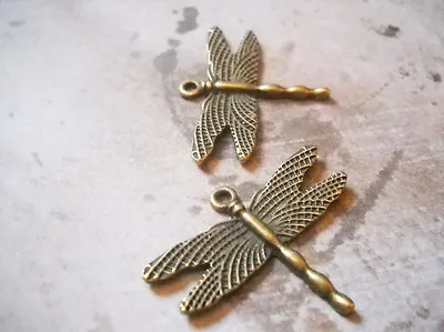 2 Dragonfly Charms Antiqued Bronze Pendants Steampunk Supplies Garden Findings • $3.61