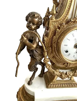 Louis XVI Style Mantle Clock ~ Cherub Satyr Lyre ~ 20th Century Italian • $1550