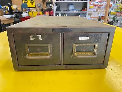 Vintage 2 Drawer Metal File Cabinet Library Card Catalog Box Machinist Steel • $30