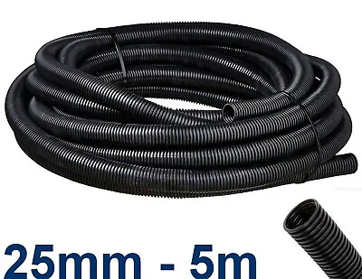 Black Plastic 25mm Dia Flexible Corrugated Conduit Tube 5m Wiring Protection • £9.85