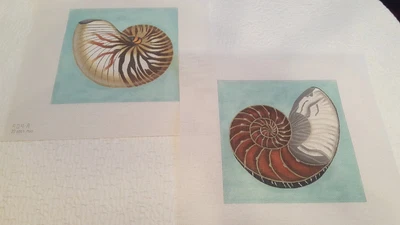 $150 • Buy Melissa Shirley Pair Of NAUTILUS SHELL Needlepoint Canvases New Rare And HTF