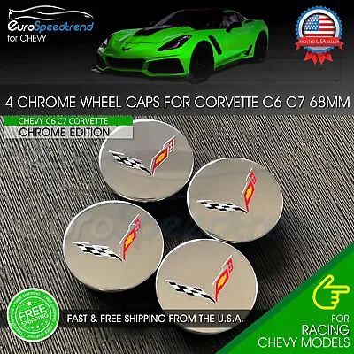 $29.99 • Buy 4 Chrome Wheel Center Caps For Corvette C7 Cross Flag Set 68mm 2.7  23217059 OE