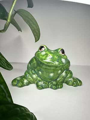 Vintage  Ceramic Glossy  Frog Toad Green Decor Figurine 2010 • $10.99