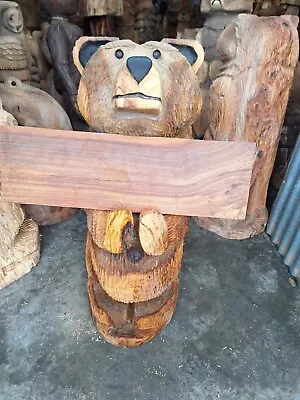 Chainsaw Carving Bear Sign  Great Gift Idea Elm Wood Home Garden  Sculpture Art  • £300