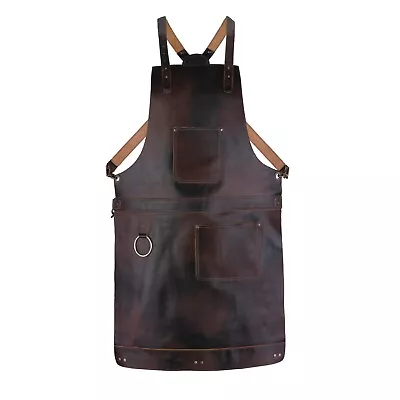 Dark Brown Real Leather Apron Butcher Apron Cook Apron BBQ Apron DIY Apron Gift • £59.99