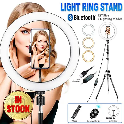 $39.95 • Buy 12''Dimmable LED Ring Light Dimmable Light Stand Kit Phone MakeUp Video Live