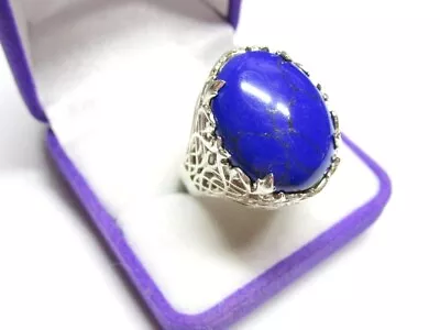 Antique Soviet USSR Ring Sterling Silver 925 Lapis Lazuli Men's Jewelry Size 9 • $265