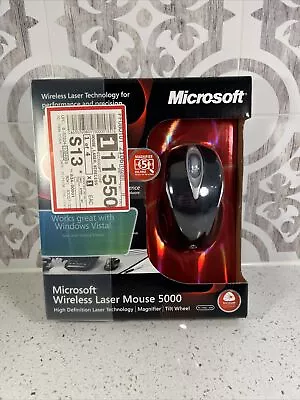 Microsoft Wireless Laser Mouse 5000 Tilt Wheel 1000dpi Metallic Black New Sealed • $75.98