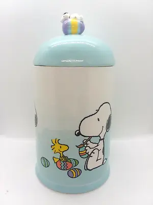 Cookie Jar Snoopy & Woodstock Canister Light Blue Lid Peanuts Easter New CUTE! • $26.95