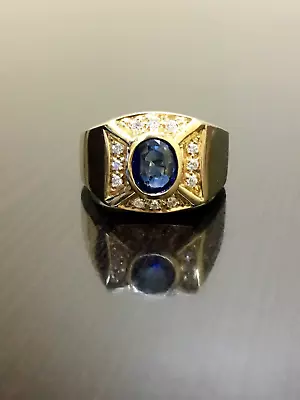 1.85Ct Oval Cut Natural Sapphire & Diamond 14K Real Yellow Gold Men's Pinky Ring • $1375.49