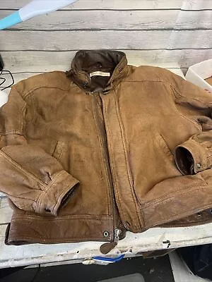 Andrew Marc New York Jacket Mens L Leather G-1 Flight Bomber Style Brown • $55