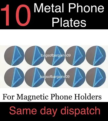 10 X Car Mobile Phone Holder Mount Metal Plate Sticker Disc Replacement Magnetic • £3.39
