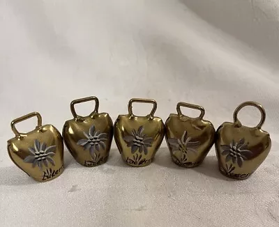 Swiss Cow Bell Brass Round Floral Handpainted Lucerne 3/4” Vintage Lot 5 • $15
