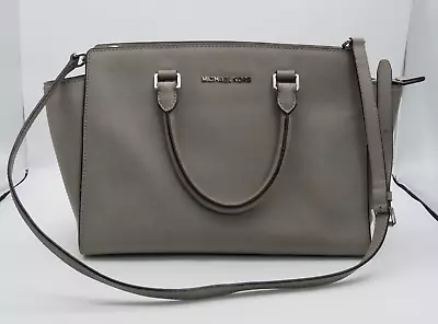 Michael Kors Sutton Satchel Bag Saffiano Leather Crossbody Purse Pearl Grey • $39.59