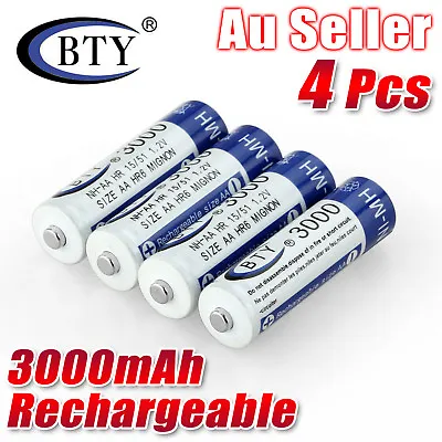 4 Pcs AA Rechargeable Battery Batteries Bulk Nickel Hydride NI-MH 3000mAh 1.2v • $8.75