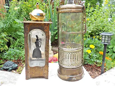 2 Vintage 50's Brass Lantern Wind-Up Music Box Liquor Bottle Decanters • $5