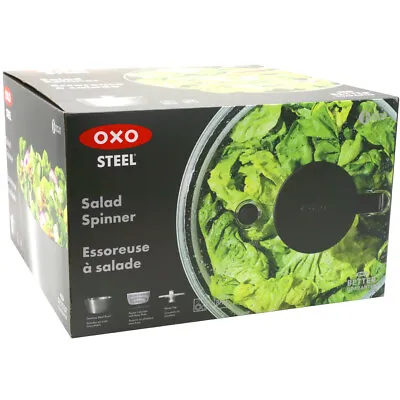 OXO Salad Spinner With Stainless Steel Bowl Plastic Colander Quick Spinning • £57.99